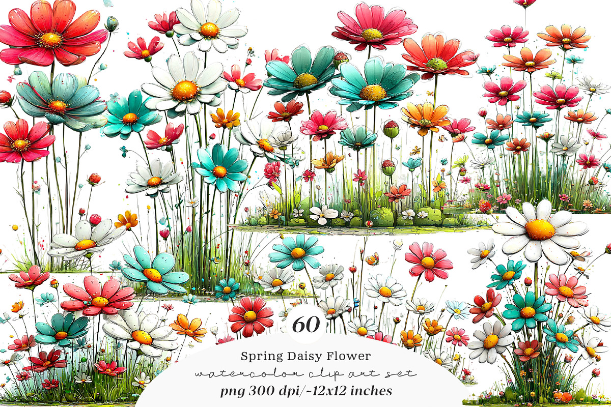 Whimsical spring daisy flower clipar, an Illustration by SinaCreation (Photo 1 of 11)