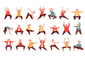 Elderly people yoga. Flat old man, a Sport Illustration by Stock-Smart-Start