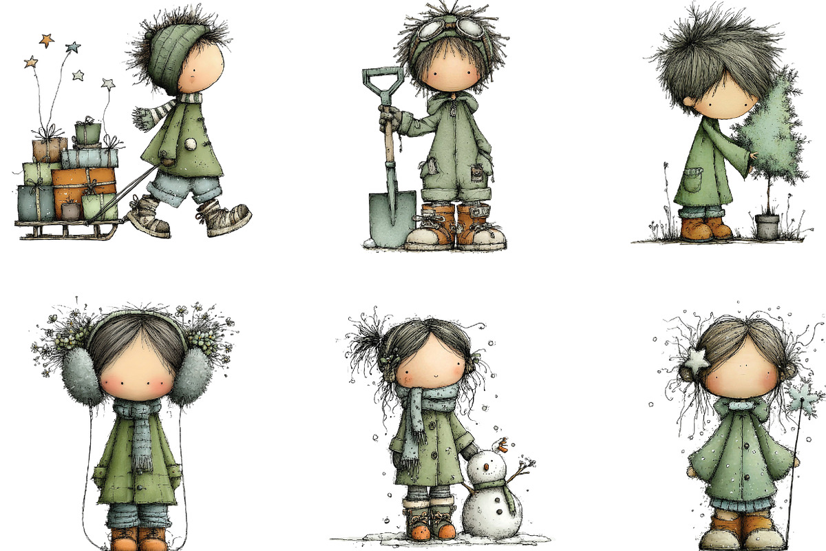 Whimsical Winter Kids Clipart Bundle, an Illustration by CraftArtStudio (Photo 3 of 6)
