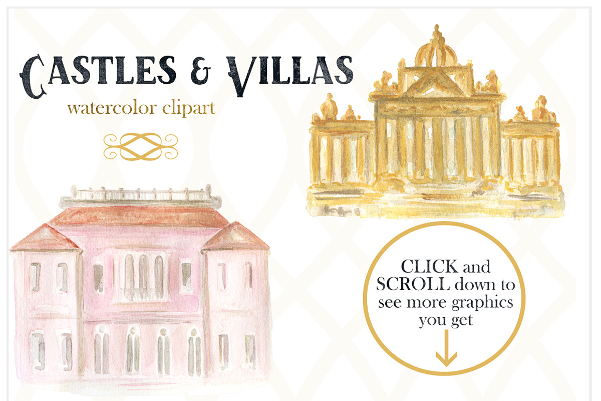 Castles & villas watercolor clipart, an Illustration by LABFcreations (Photo 2 of 5)