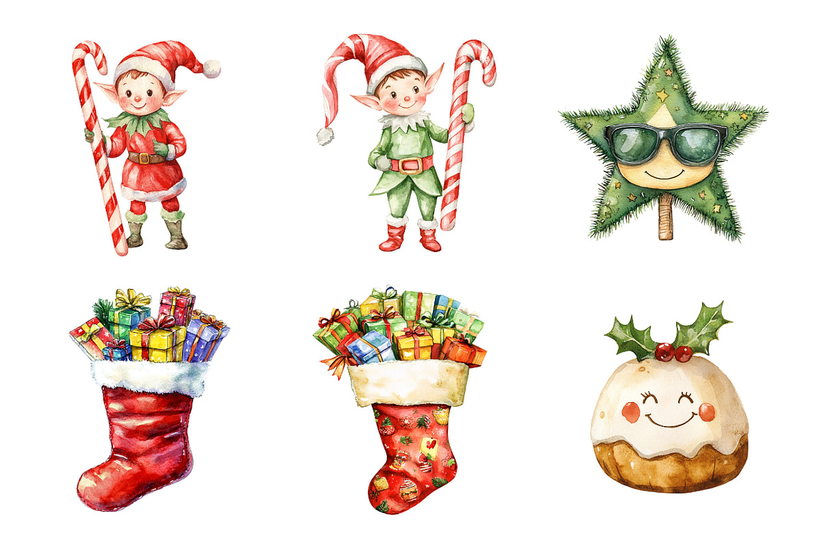 Funny Quirky Watercolor Christmas, an Illustration by Design Market (Photo 4 of 4)