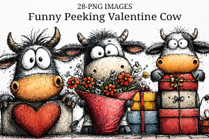 Funny Peeking Valentine Cow Clipart, an Illustration by Craft Nest