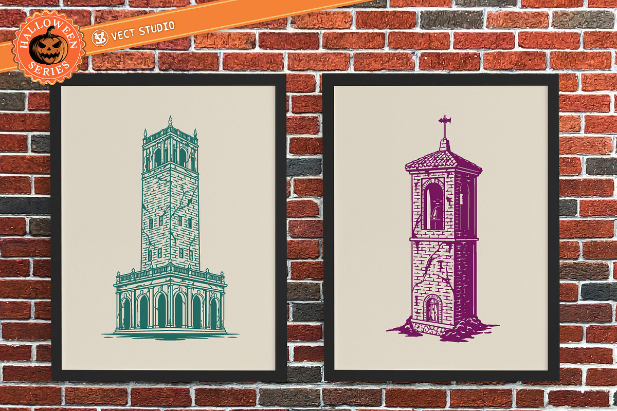 9 Creepy Tower Stamp Brushes, a Brush Add-On by vectstudio (Photo 7 of 10)
