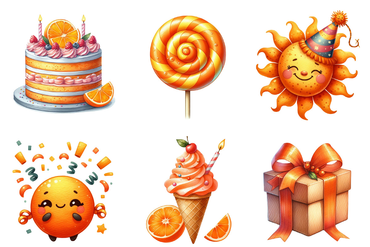Kids Orange Birthday Watercolor PNG, an Illustration by SinaCreation (Photo 3 of 5)