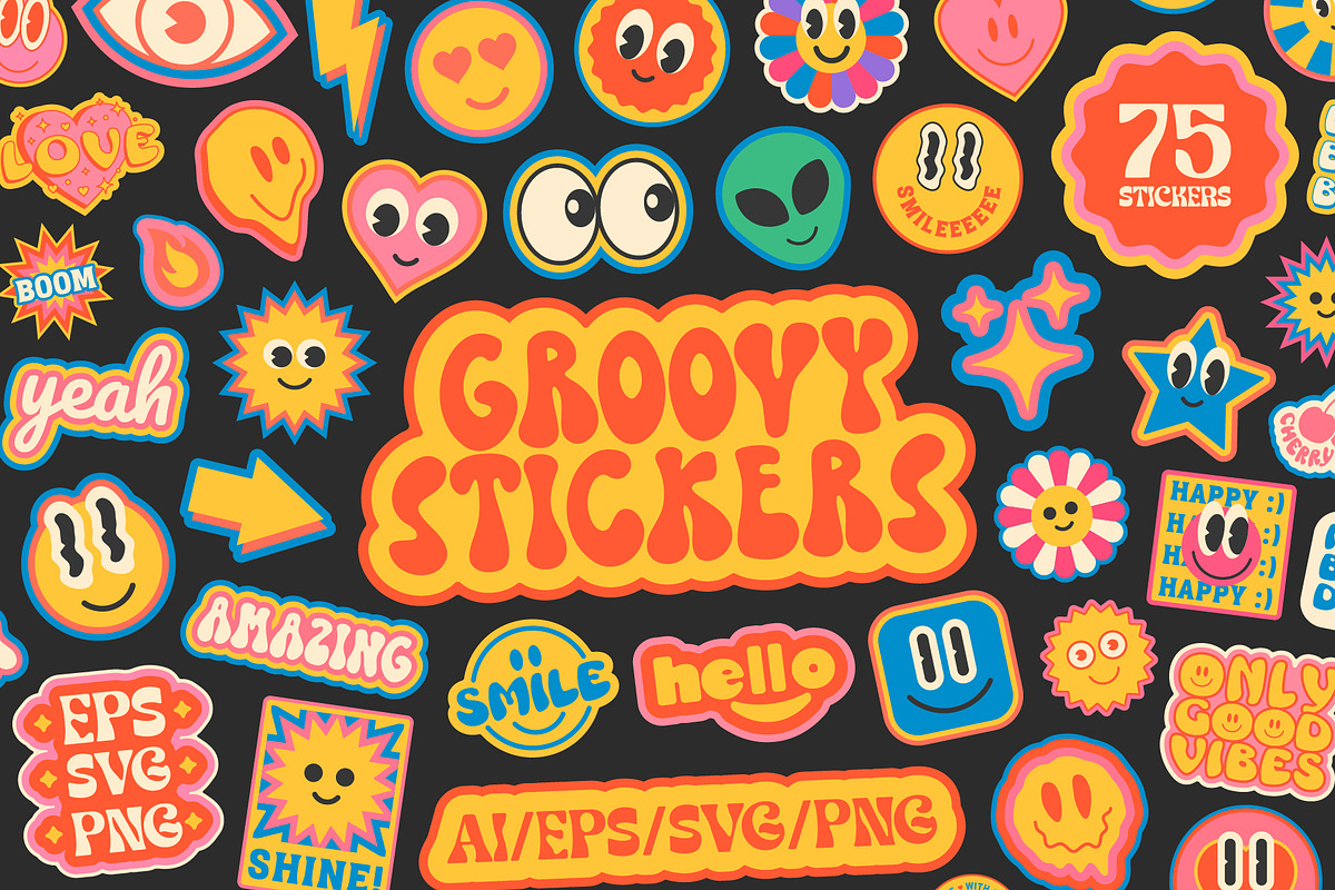 GROOVY VECTOR STICKERS, a Decorative Illustration by craftlove (Photo 1 of 4)