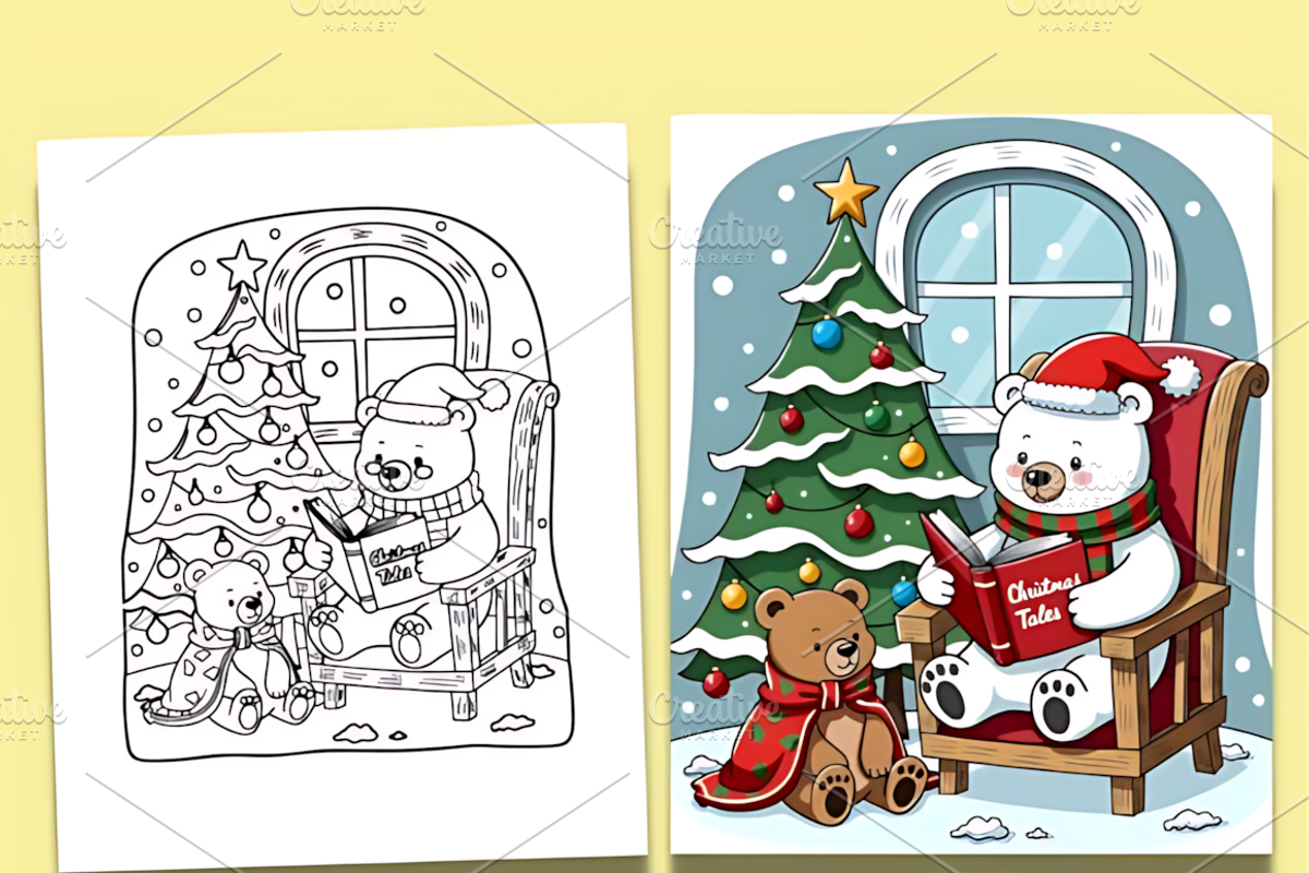 Polar Bear Christmas Coloring Page, a Seasonal Illustration by Design ...