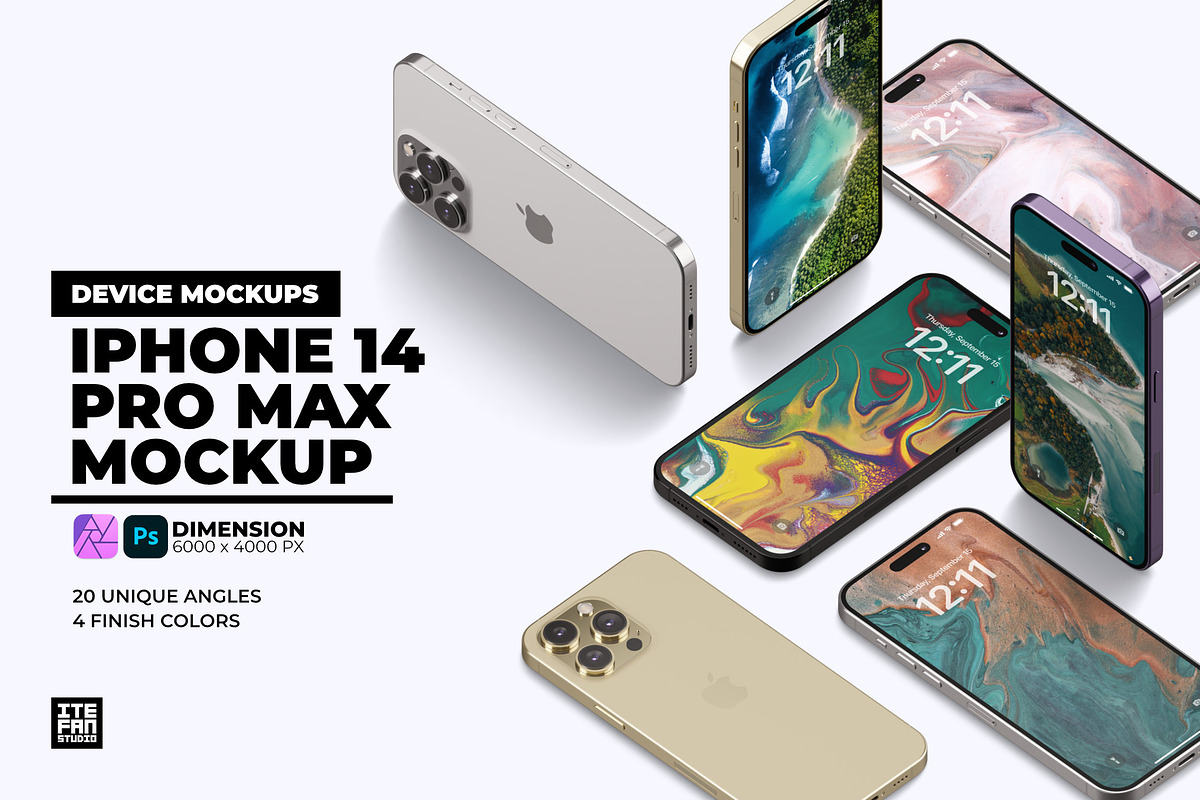 iPhone 14 Pro Max Isometric Mockup, a Household Mockup by itefan Studio