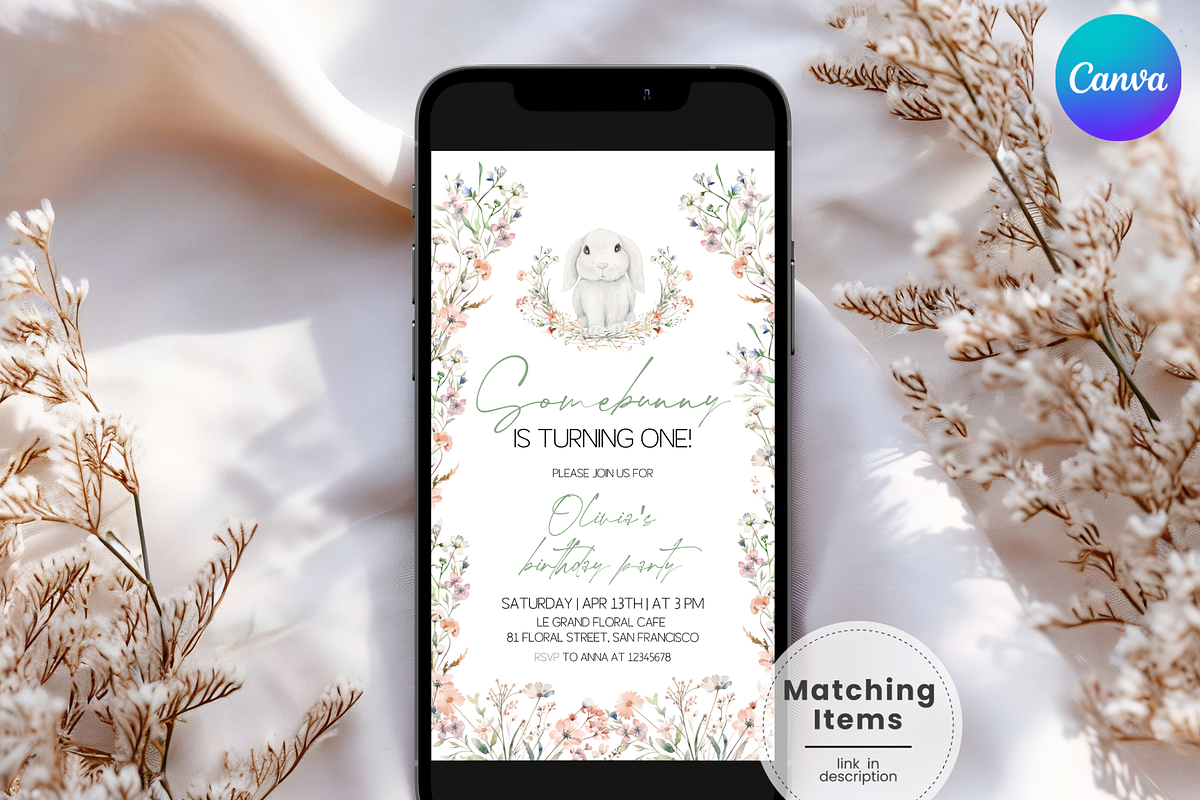 Floral Somebunny Phone Invite, an Invitation Template by Digital_Mind (Photo 1 of 5)