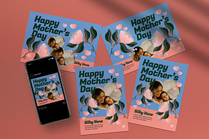 Blue Pink Mother's Day Greeting Card, a Card Template by graphicook