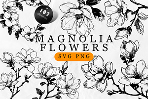 Magnolia SVG - Flowers Line Art SVG