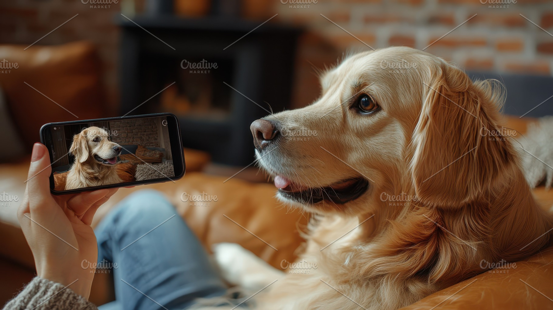 Golden Retriever on Phone Screen: A, an Animal Photo by Pixeness Studio