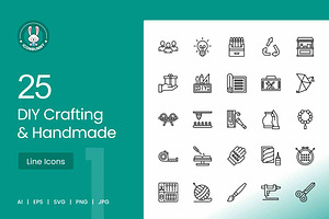 25 DIY Crafting & Handmade Line Icon, an Icon by IconBunny