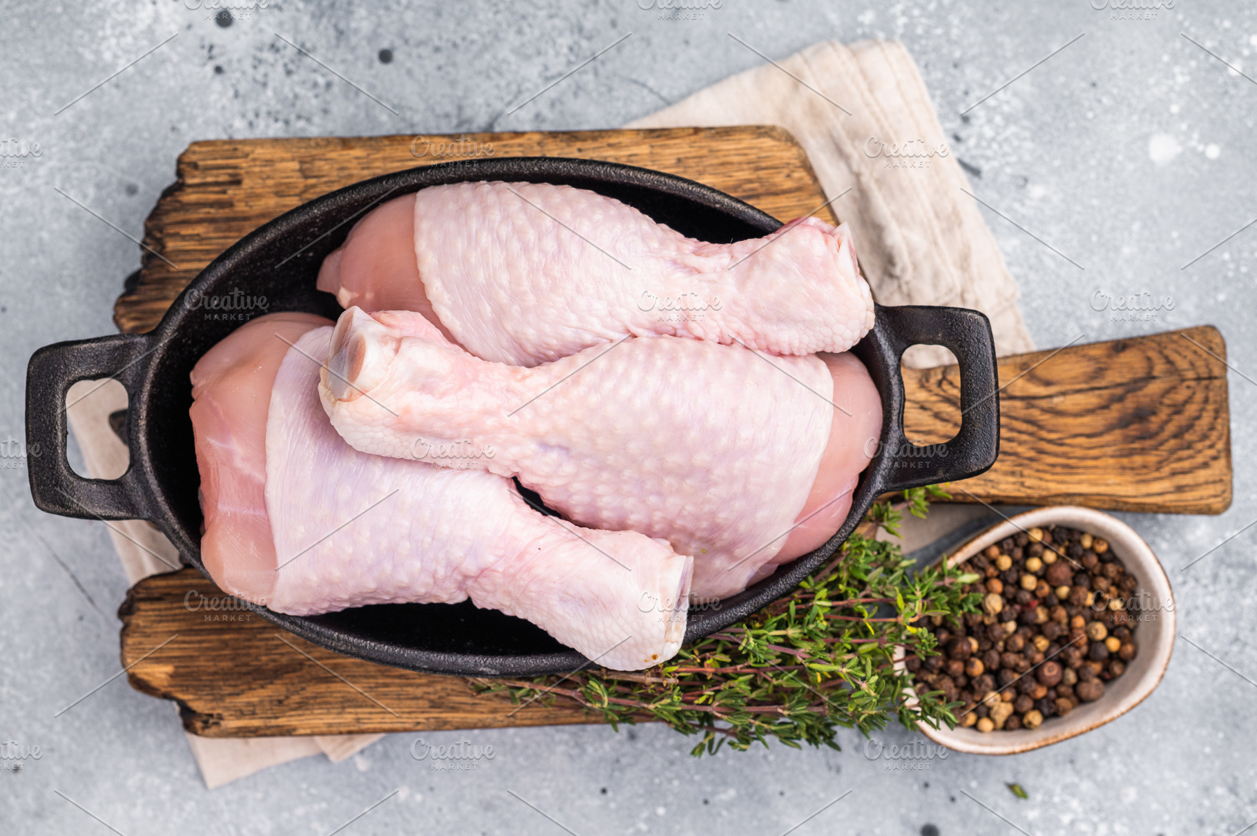 Fresh chicken drumsticks, raw poultry showcasing their rich colo, a Food & Drink Photo by composter-box@mail.ru
