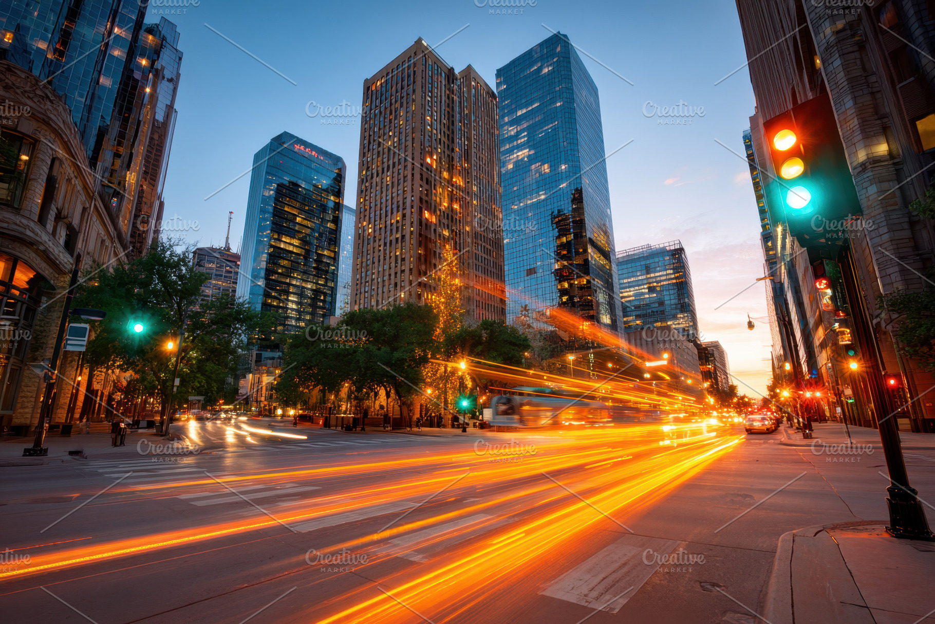 City Street at Dusk with Light Trails, an Architecture Photo by AlyaAnd