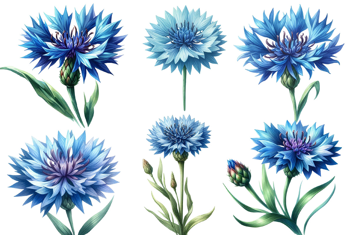 Watercolor Blue  Cornflower Clipart, an Illustration by Designworld (Photo 3 of 6)