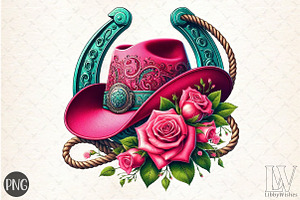Cowgirl Hat and Roses PNG, an Illustration by Libby Wishes