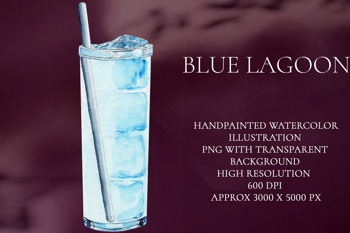 Blue Lagoon Watercolor Cocktail, a Food Illustration by Olexandra Mur (Photo 1 of 3)