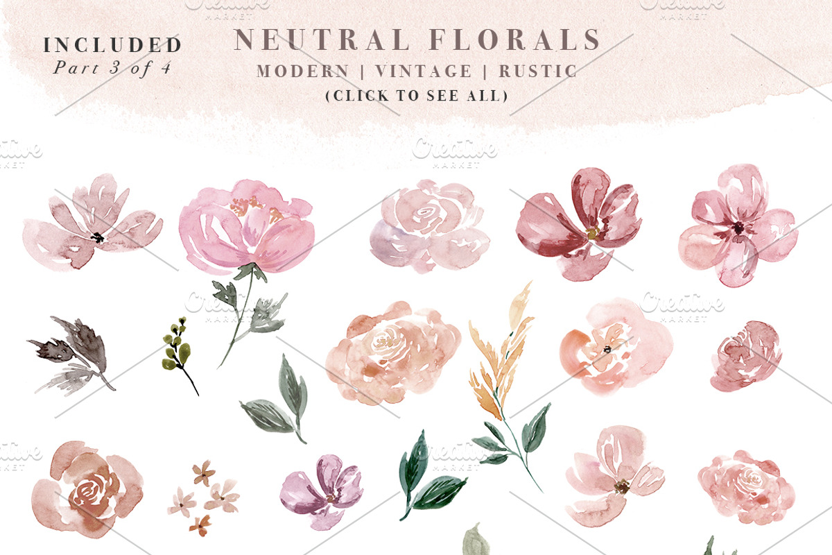 Neutral Watercolor Flower Graphics, an Illustration by Essem Creatives (Photo 5 of 6)