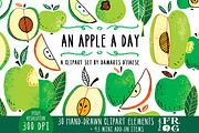 An Apple a Day - Digital Clipart, a Food Illustration by Purple Frog (Thumbnail 1 of 5)