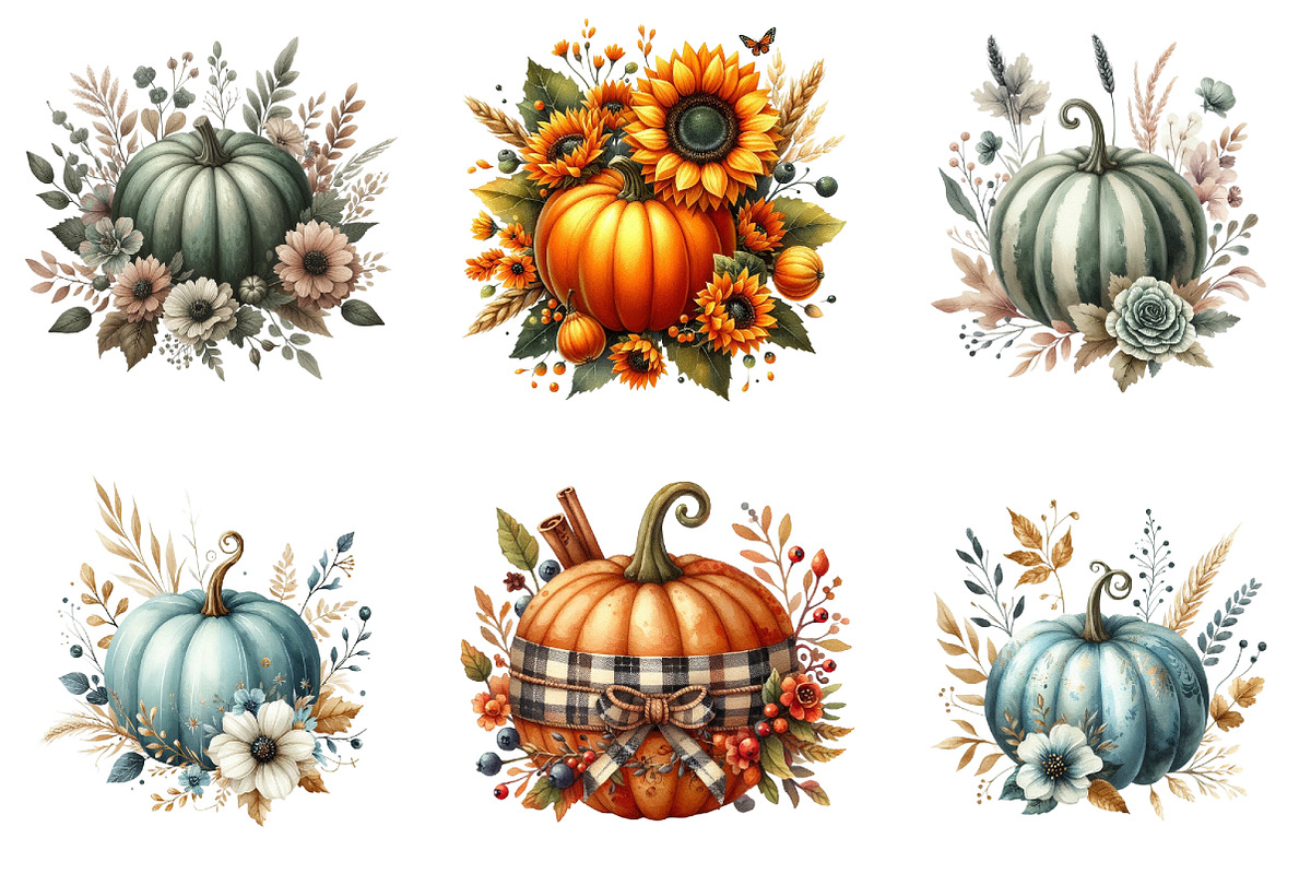 Fall Floral Pumpkin Clipart, an Illustration by DreamArtGraphic (Photo 3 of 5)