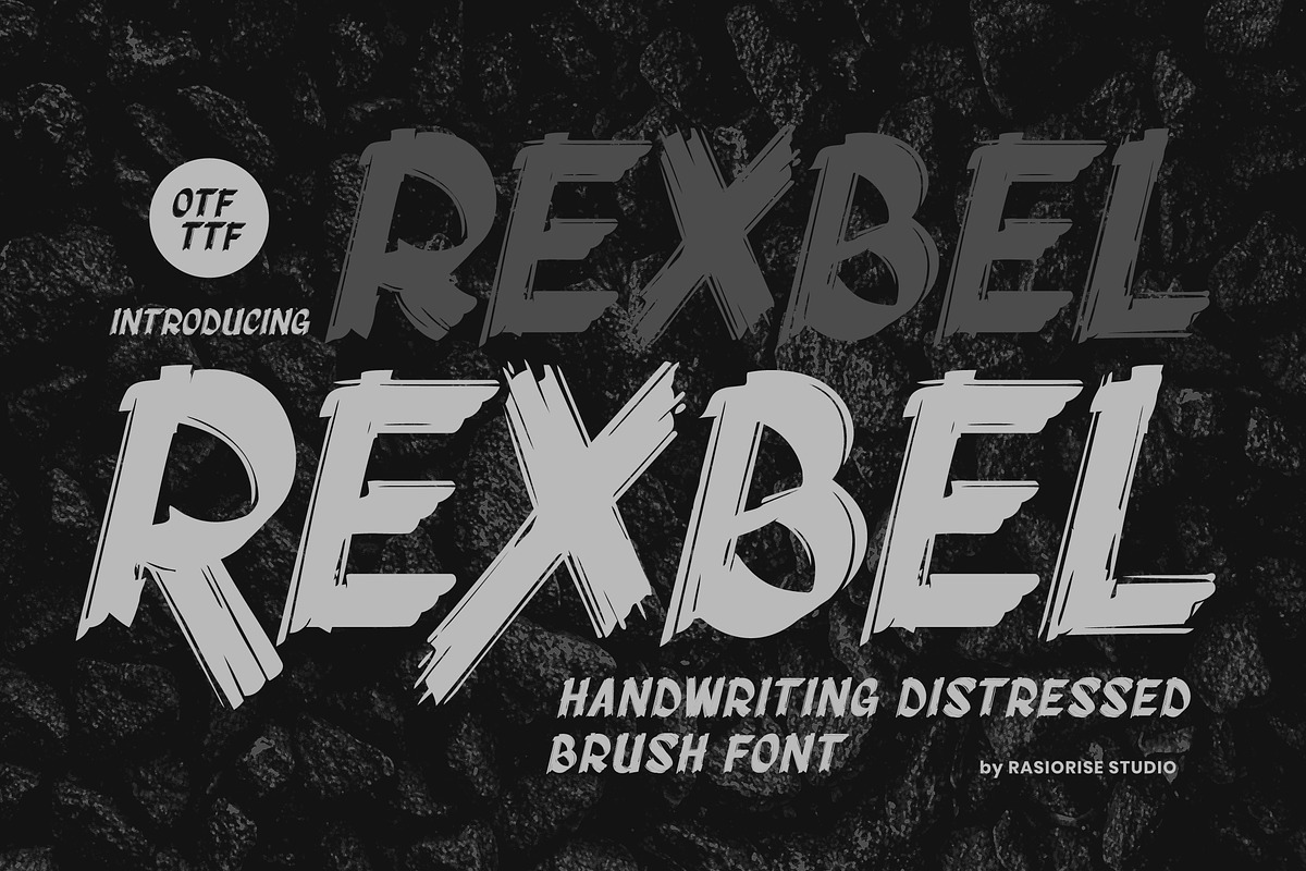 Rexbel a Rough Brush Font, a Blackletter Font by Rasiorise Studio (Photo 1 of 10)