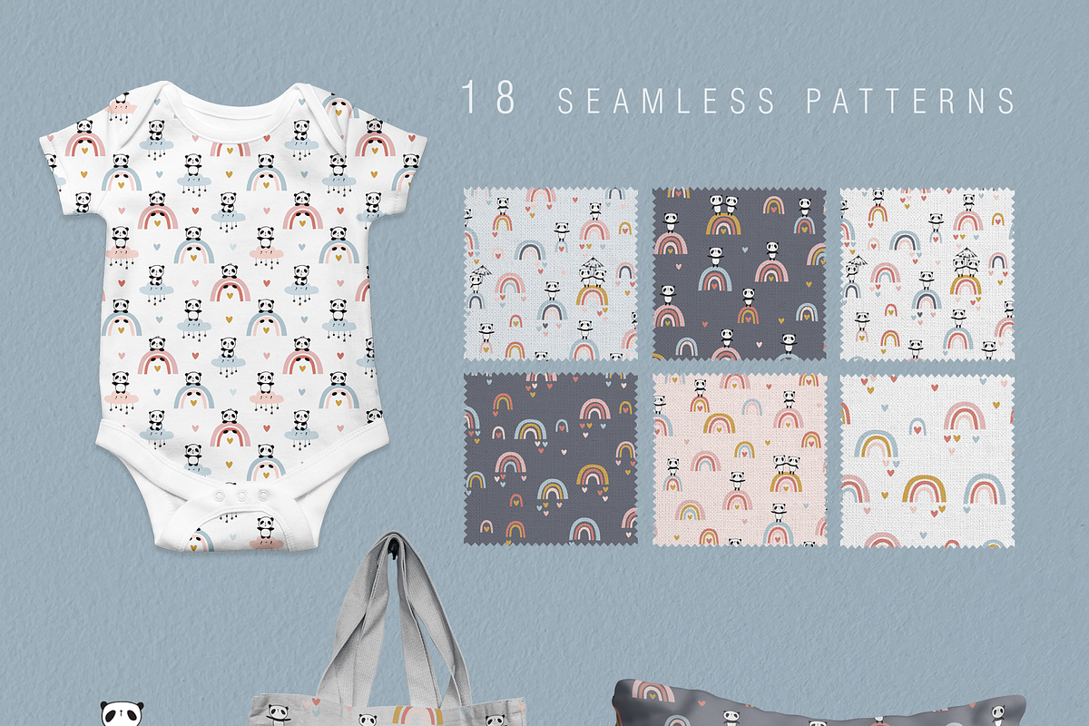 Cute pandas & rainbows  patterns, a Pattern Graphic by Tkoko vectors & patterns (Photo 2 of 6)