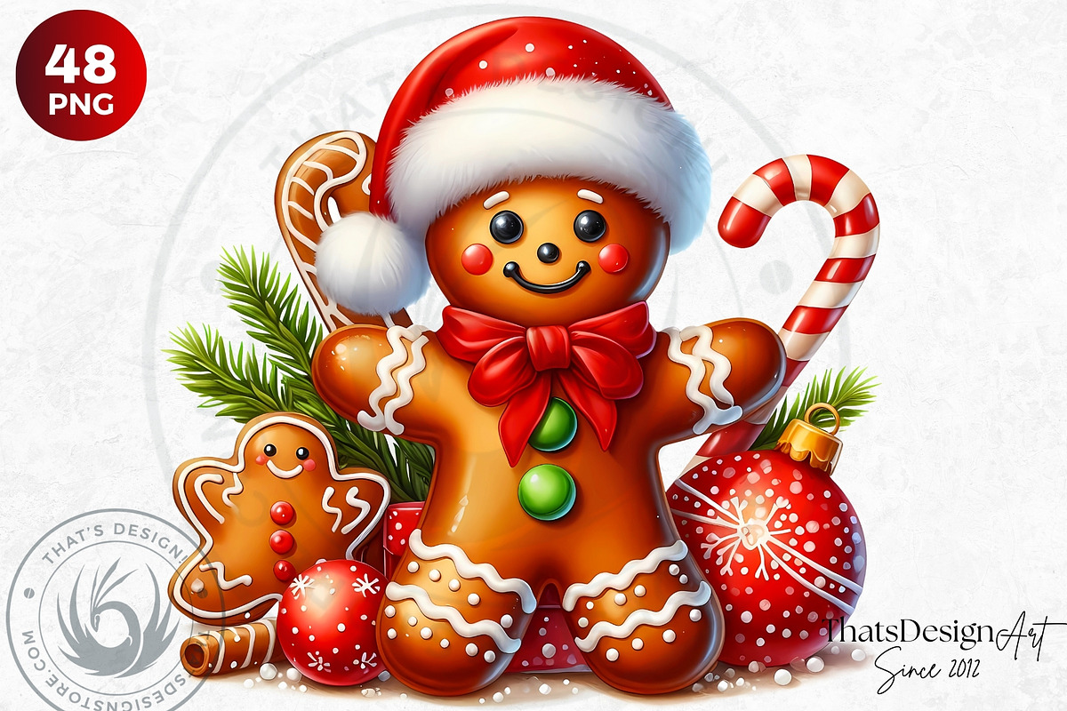 Christmas Gingerbread man cliparts, a Seasonal Illustration by ThatsDesignArt (Photo 7 of 10)