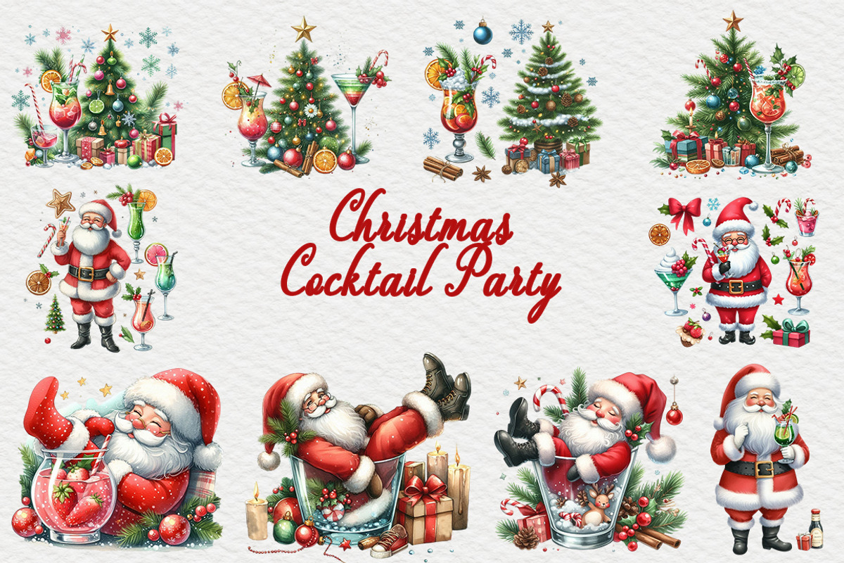 Christmas Cocktail Party watercolor, a Seasonal Illustration by FITALARTSNEDIGI (Photo 2 of 6)