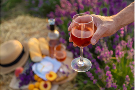 Wine in glasses is held by a woman, a Person Photo by yanadjana