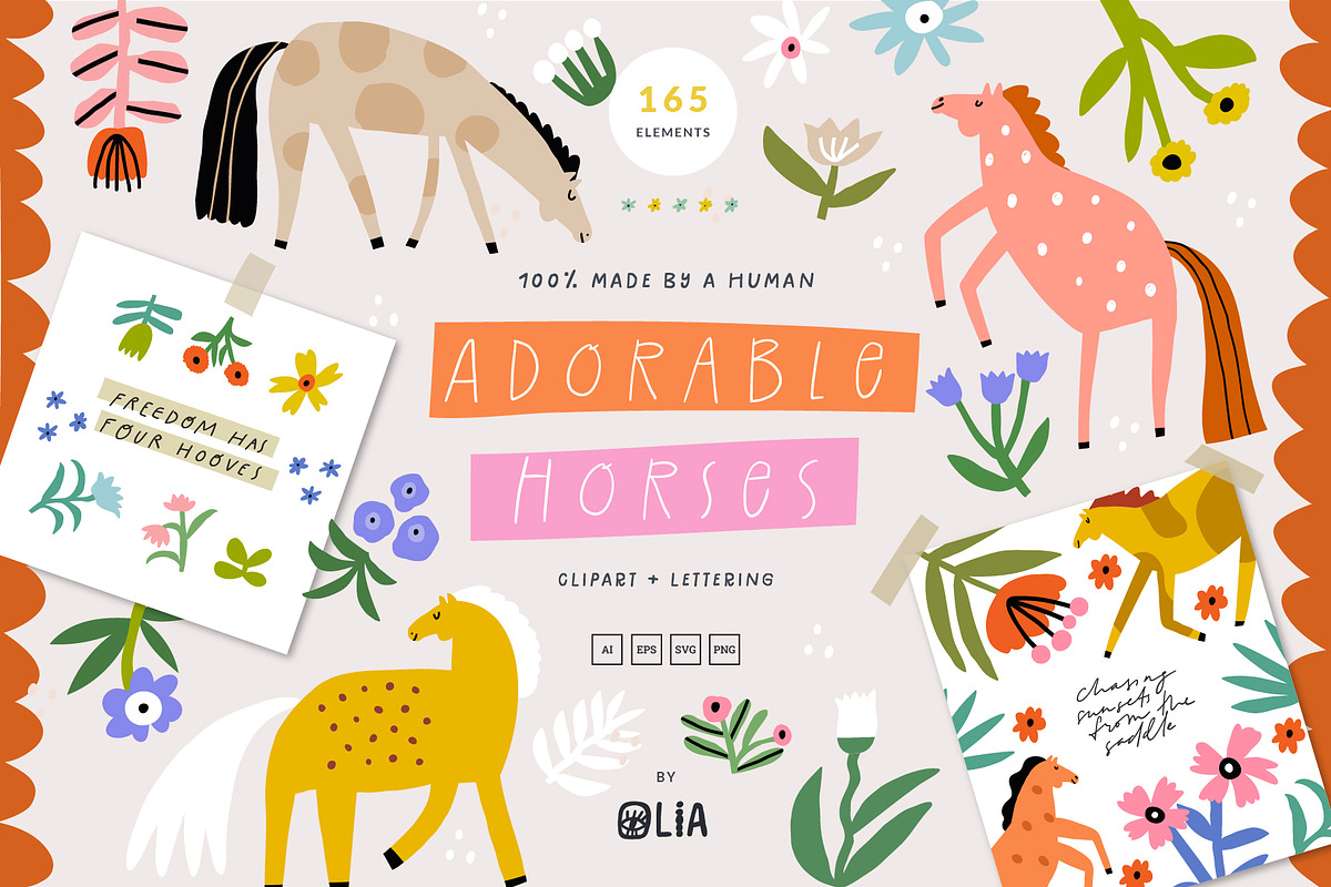Adorable Horses | Hand drawn clipart, an Animal Illustration by Olia (Photo 1 of 11)