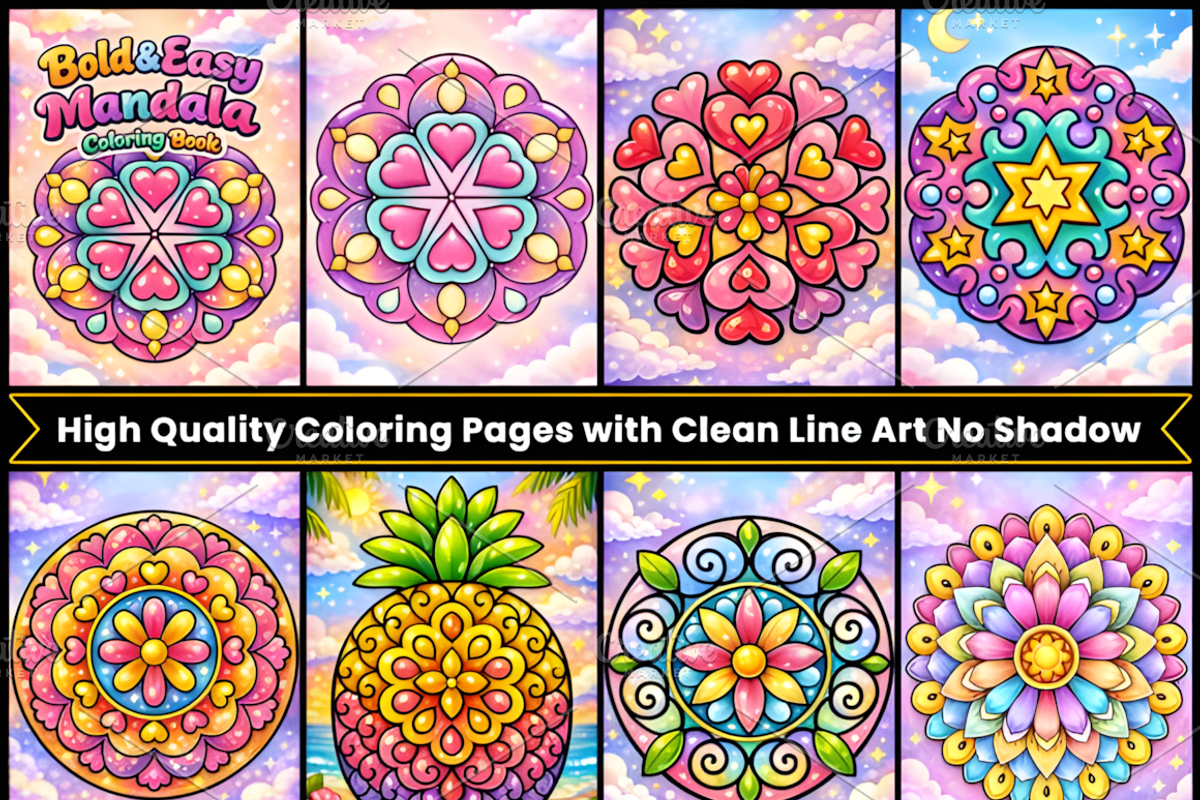 Bold & Easy Mandala Coloring Page, a Decorative Illustration by Design Station (Photo 3 of 3)