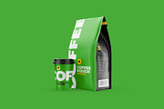Coffee Pouch Mockup with cup, a Cups & Container Mockup by easymock (Thumbnail 8 of 9)