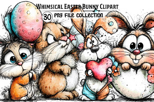 Whimsical Easter Bunny Clipart, an Illustration by Dream Creation