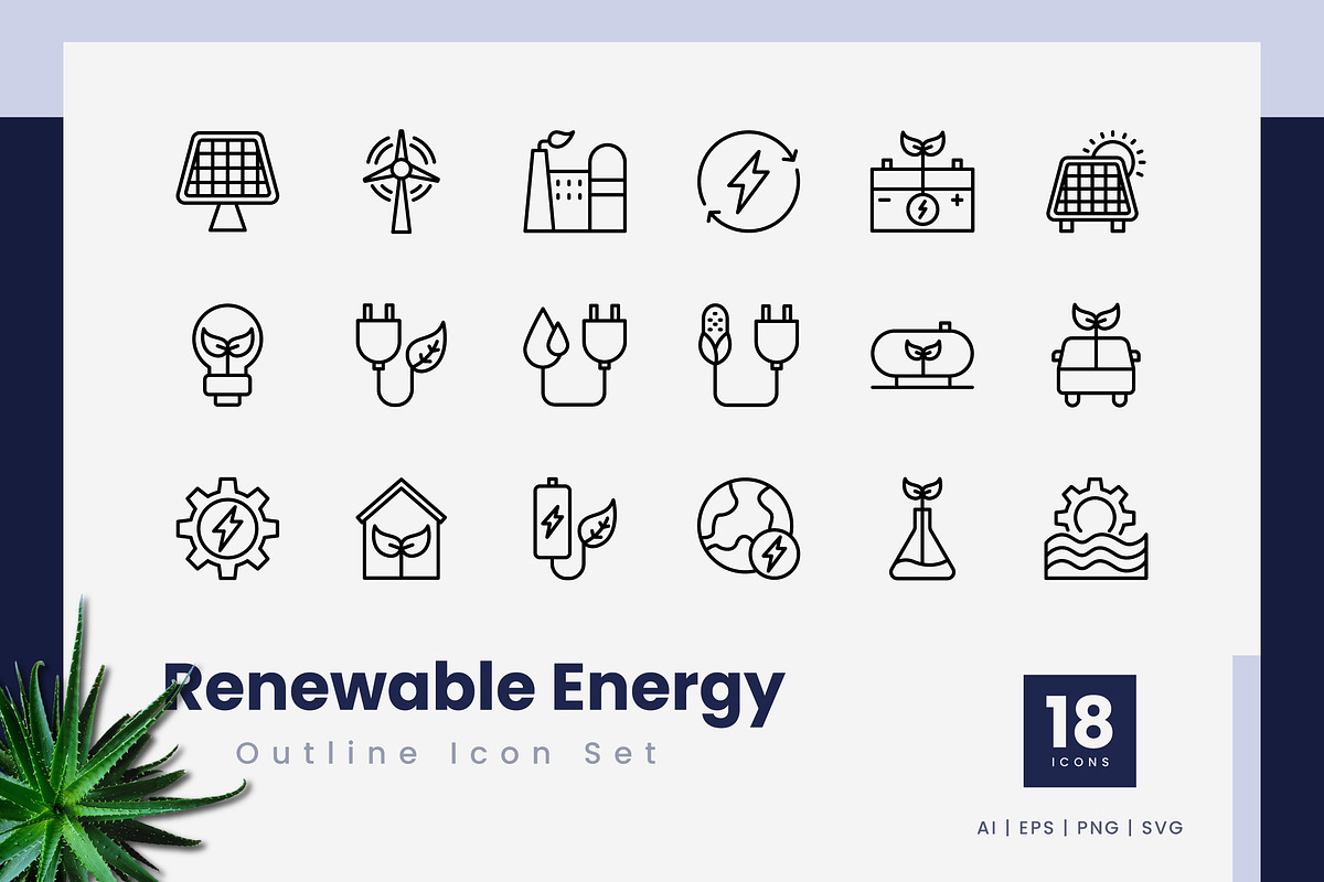 Renewable Energy Outline Icons, an Outline Icon by Zeer Graphic