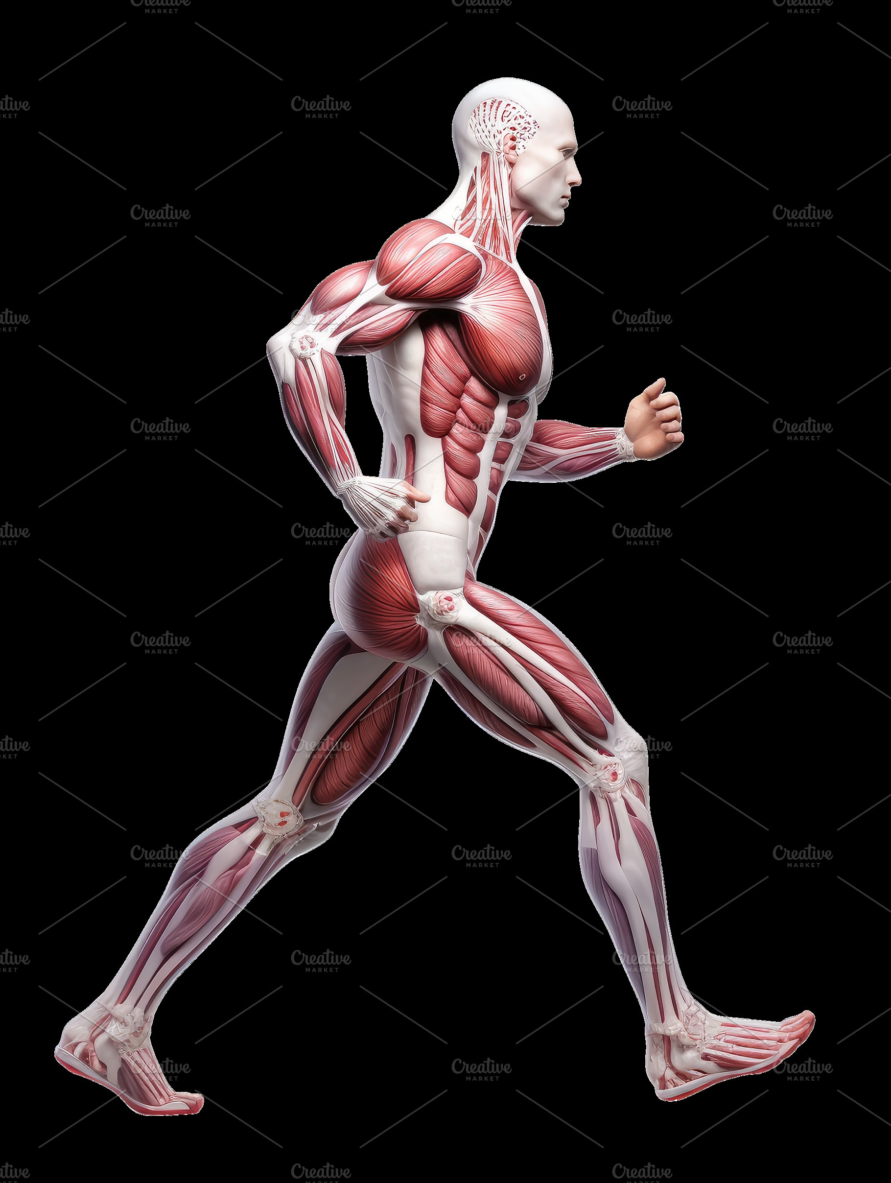 Anatomy of running man muscle system, a Health & Medical Photo by angellodeco