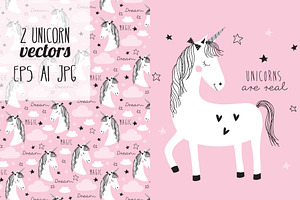 2 magic cute unicorn vectors