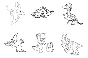 Cartoon Dinosaur Outlines Set 2