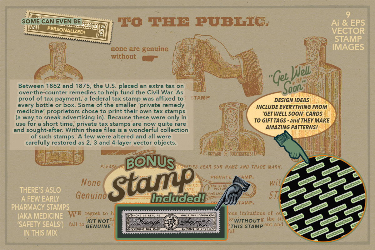 Vintage MEDICINE BOTTLE Stamps, an Object Graphic by Roulette Studio (Photo 2 of 5)