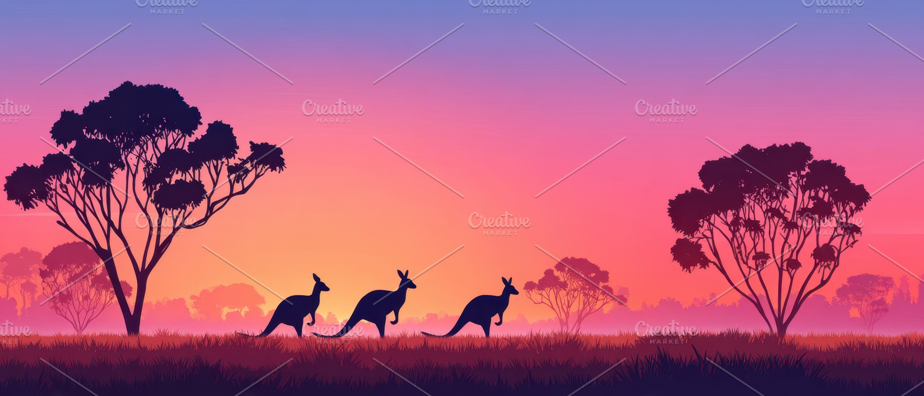 Silhouette of kangaroos at sunset, an Animal Photo by AlyaAnd