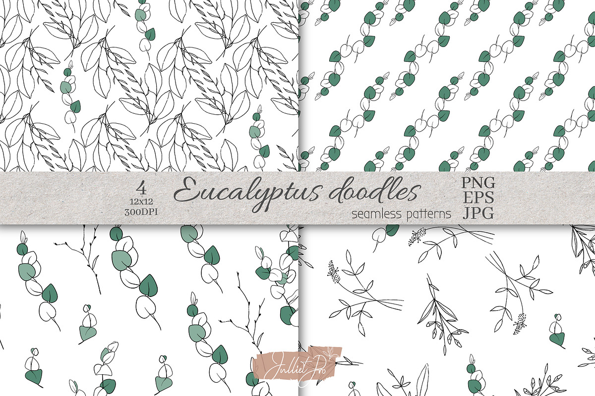 Doodle Eucalyptus botanical line art, a Pattern Graphic by JuDesign (Photo 1 of 7)