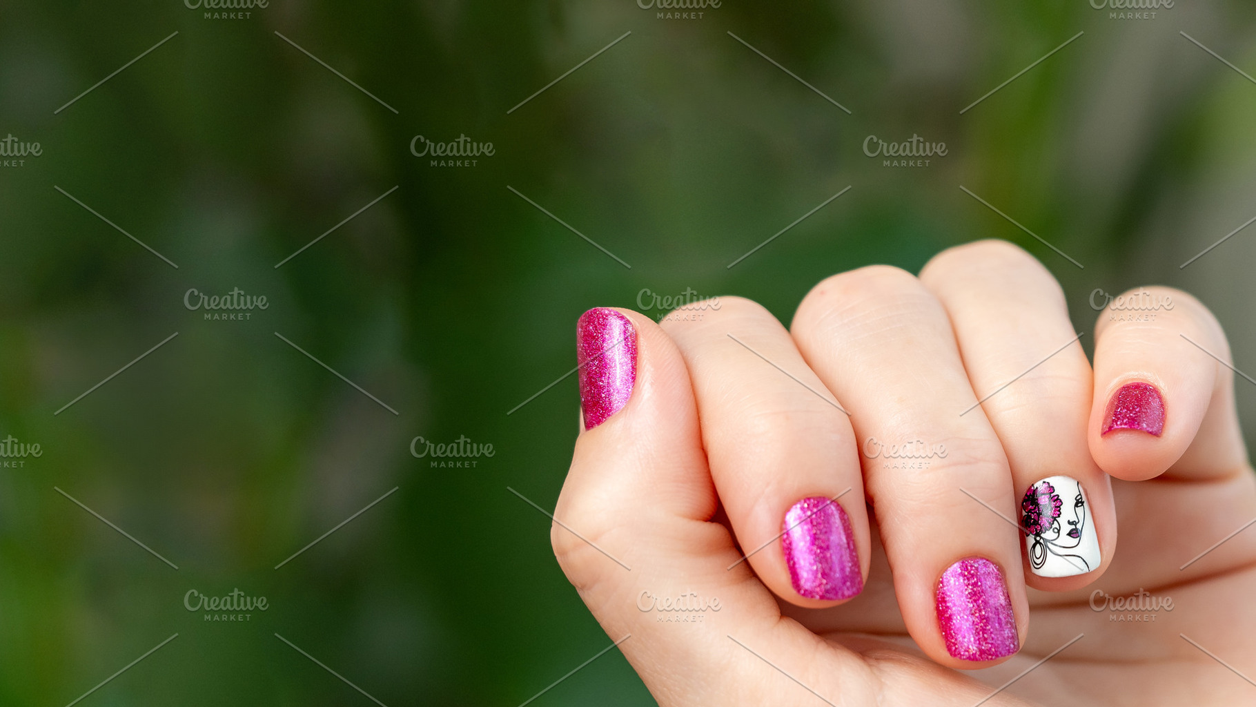 Pink manicure hand with stamping, a Beauty & Fashion Photo by Fascinadora