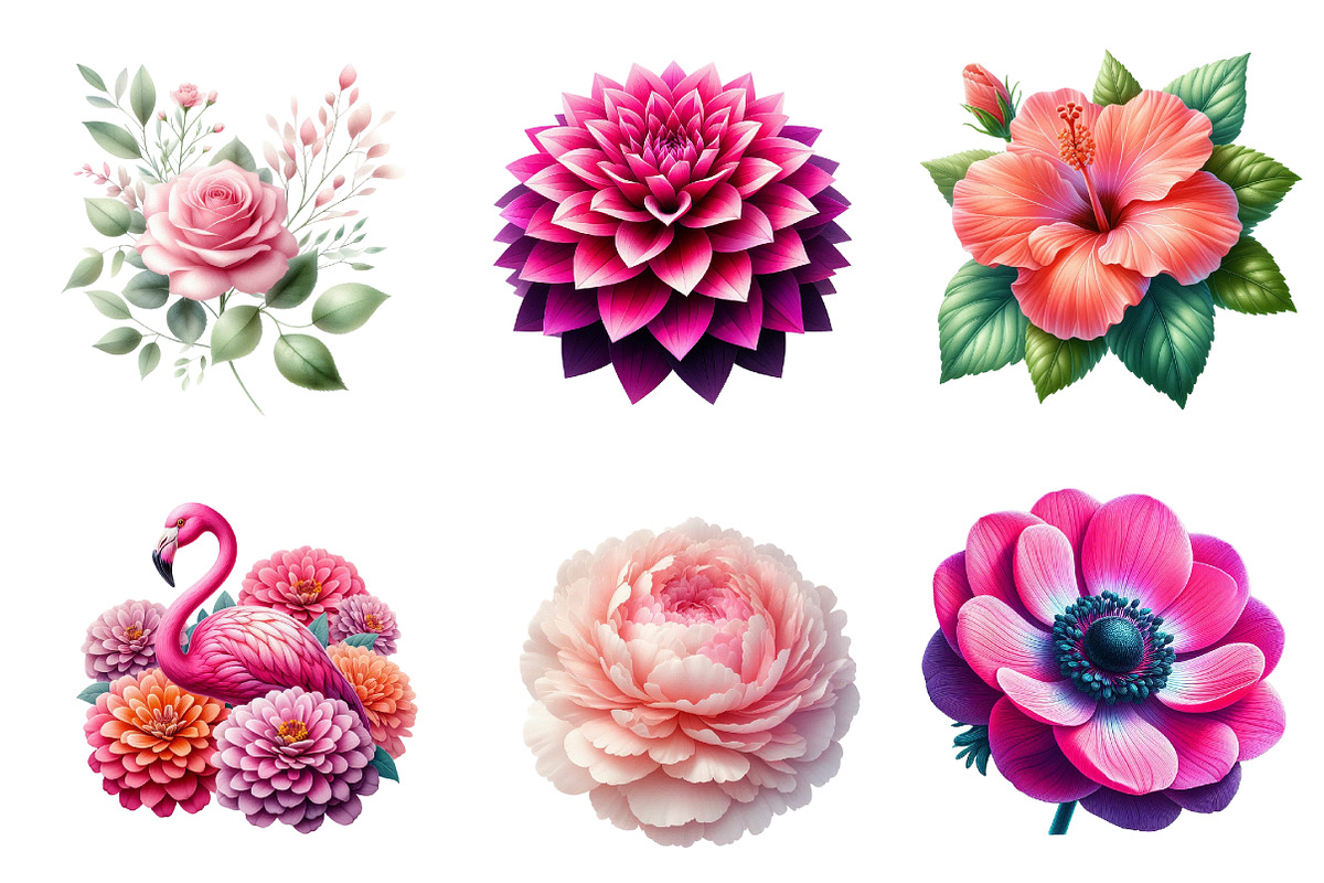 Watercolor Pink Flowers Clipart, an Illustration by Dream Creation (Photo 3 of 6)
