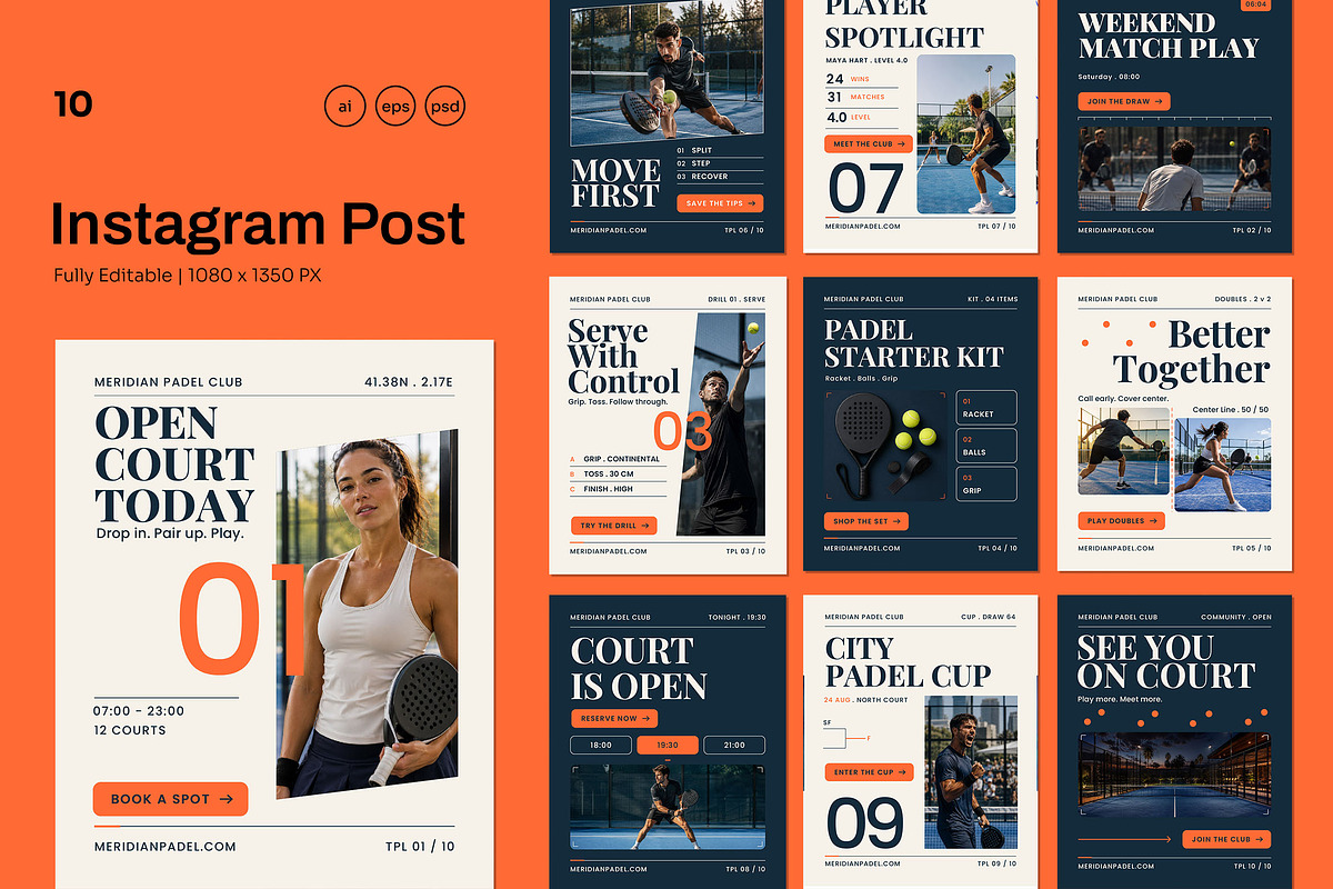 Modern Padel Club Instagram Carousel, a Social Media Template by Pitchlook.Studio (Photo 1 of 3)