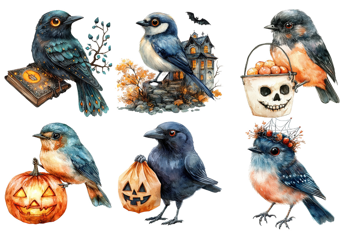 Halloween Birds Clipart, an Illustration by SinaCreation (Photo 3 of 5)