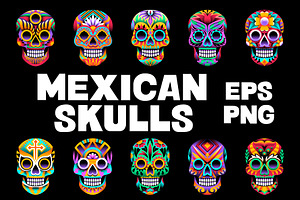 10 Ornamental Vector Mexican Skulls