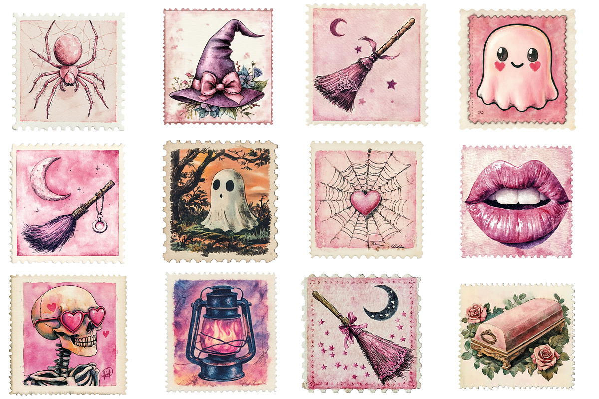 Pink Halloween Postage Stamp Clipart, an Illustration by Designworld (Photo 2 of 5)