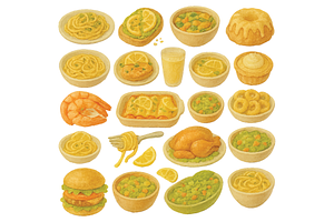 Lemon Pasta Food Illustration Pack, an Object Graphic by RT Studio