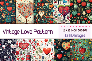 Vintage Love Pattern, a Background Graphic by Printable Treasure