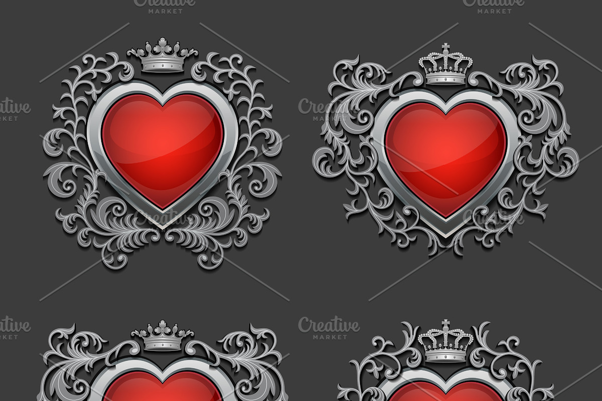 Set of silver hearts. Coat of arms., a Decorative Illustration by Absent A