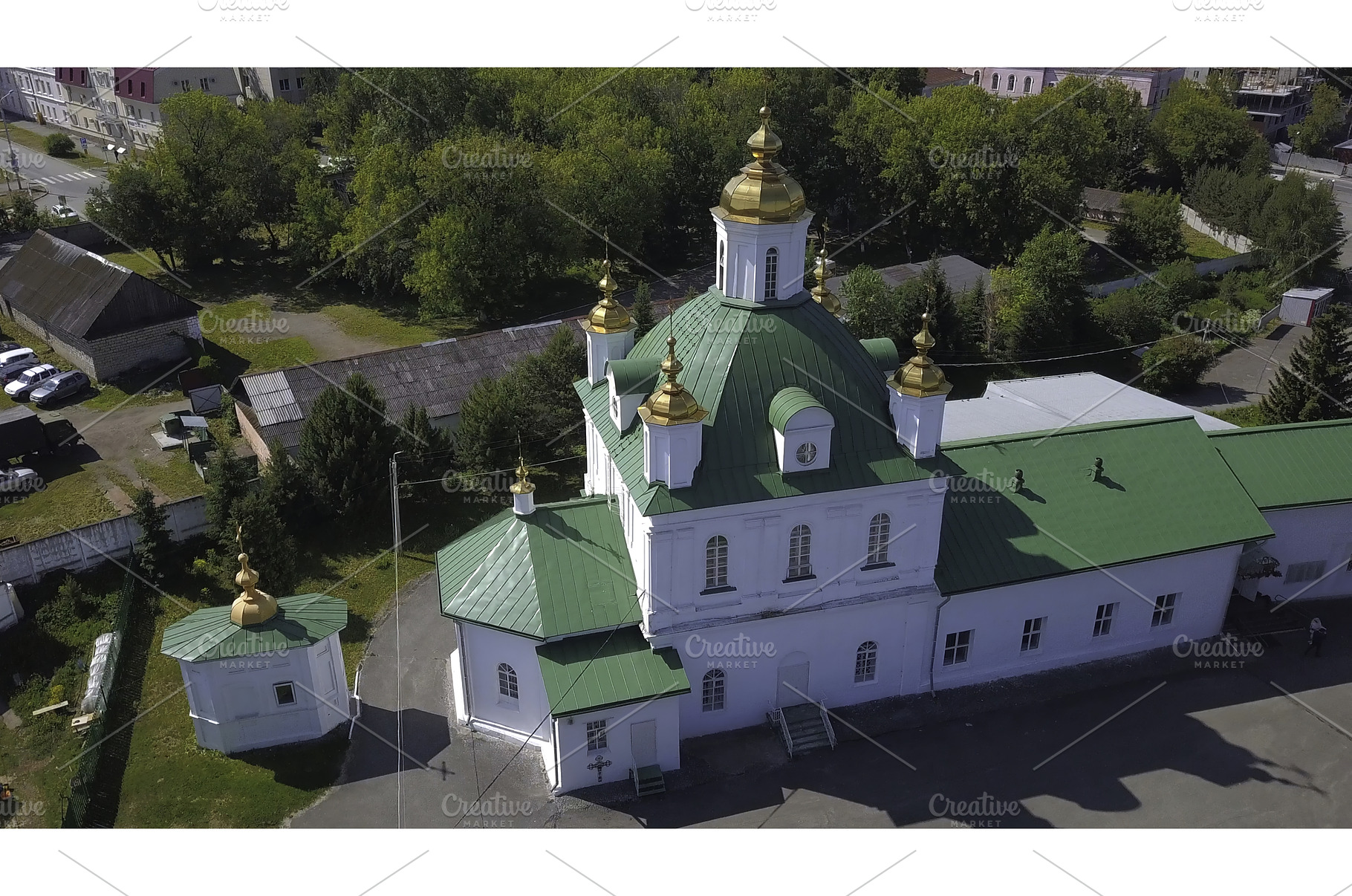 Top view of church with green roof, a Holiday Photo by Media Whale Stock